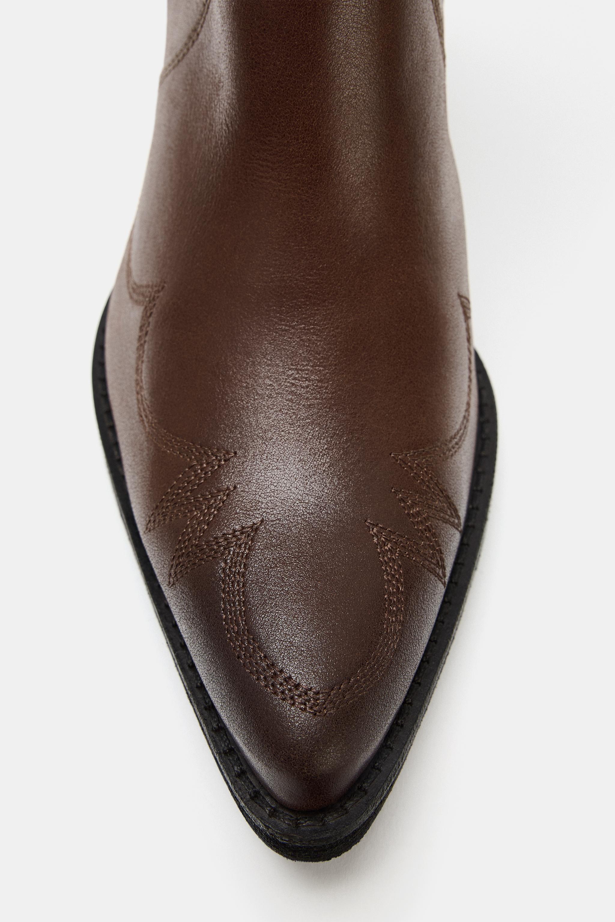 EMBROIDERED LEATHER COWBOY ANKLE BOOTS